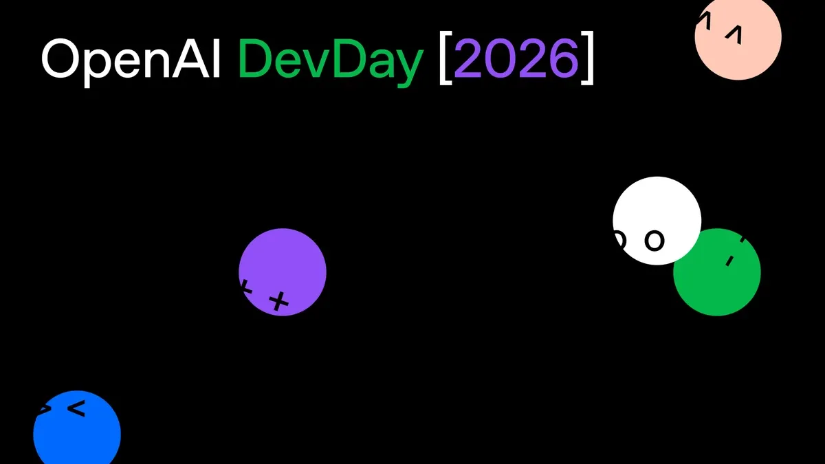 OpenAI DevDay 2026 官方活動主視覺：黑底活動名稱與彩色圓形角色