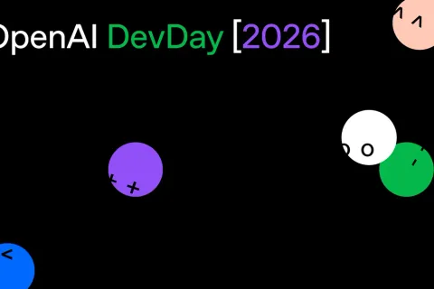 OpenAI DevDay 2026 官方活動主視覺：黑底活動名稱與彩色圓形角色