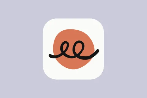 淺紫色背景上,一個白色圓角方形的 app 圖示,圖示裡有橘色圓形與黑色手繪連續線條