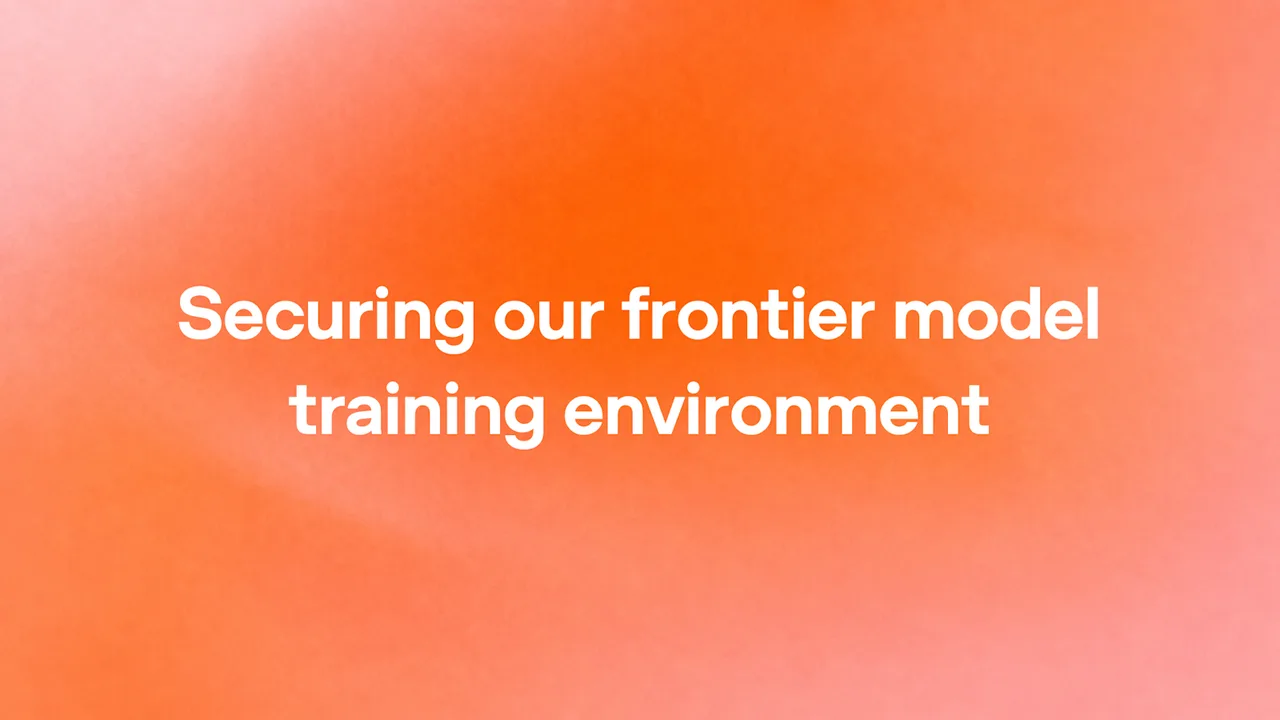 OpenAI 文章的預覽圖，橘色到粉紅的漸層底，白字寫著 Securing our frontier model training environment